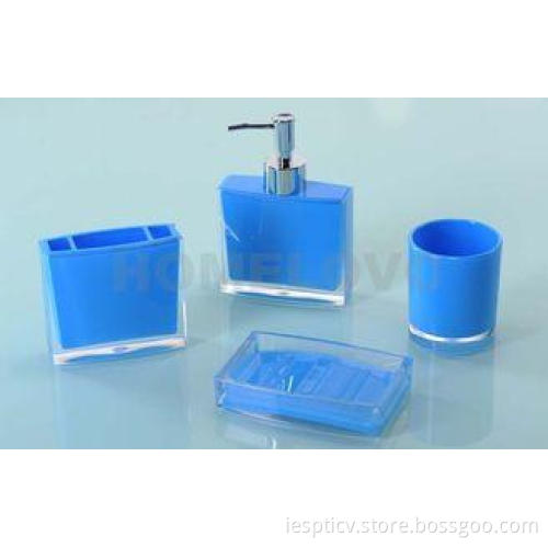 Blue Elegant 4 Piece Plastic Bathroom Set with Flower Patte